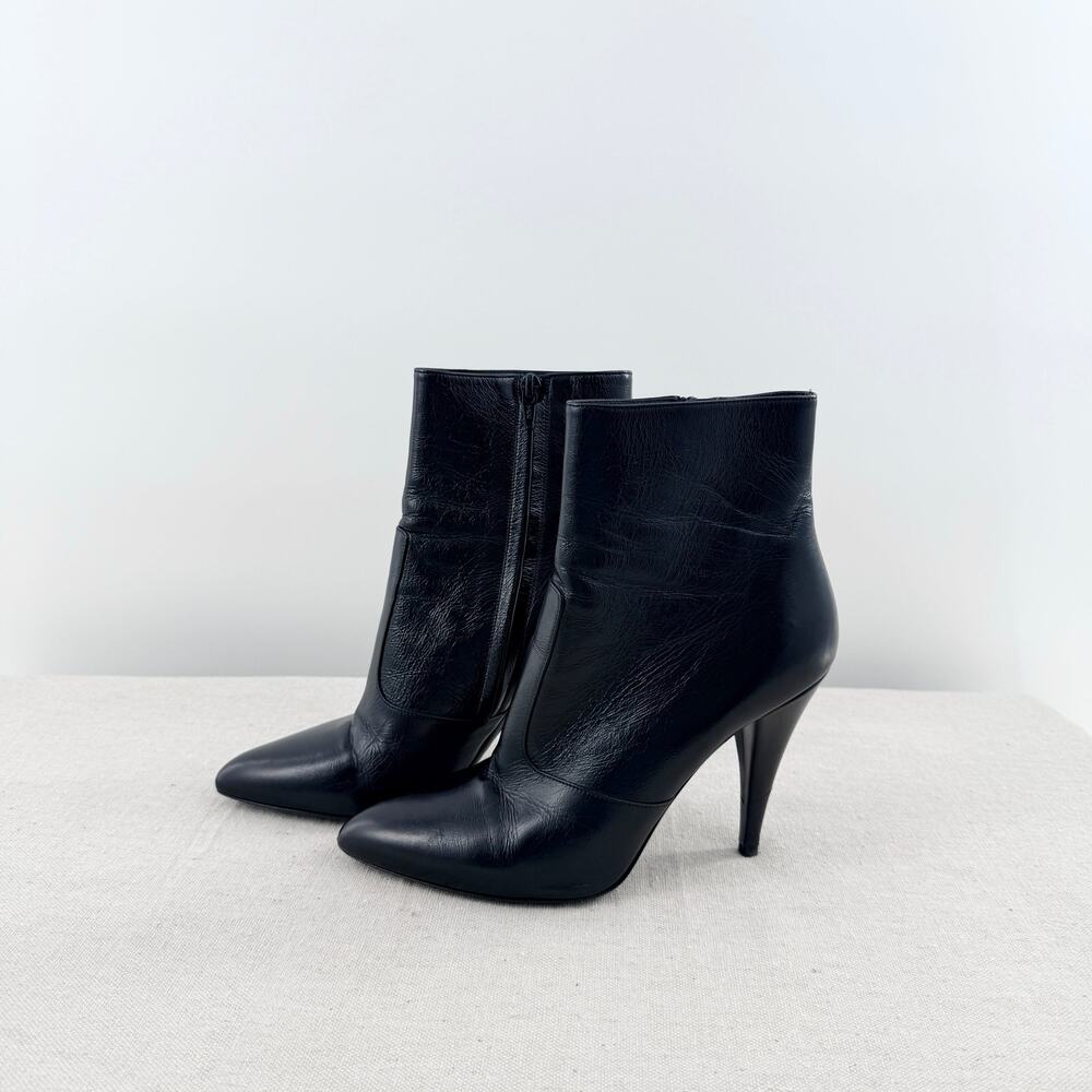 Saint Laurent Leather Pointed Toe Stilettos Heel Ankle Boots Black Womens EU 39